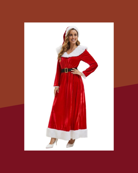 Robe Mère Noël Vintage Manches Longues avec Bonnet - photo premium Panoplia