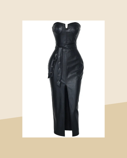 Robe Bustier Moulante en Simili-Cuir Fendue Sexy - photo premium Panoplia