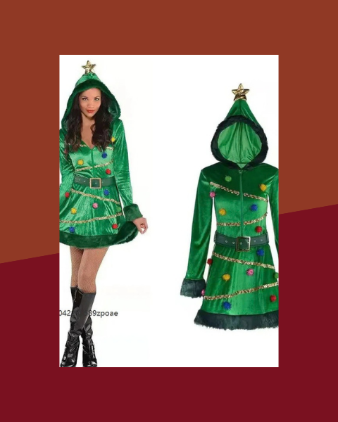 Robe Mère Noël Sapin à Sequins avec Capuche - photo premium Panoplia