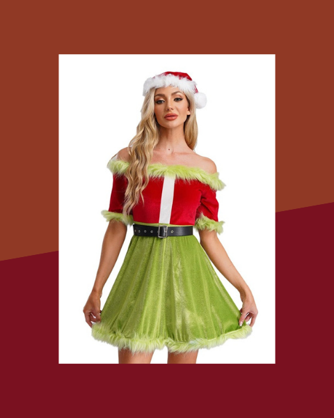 Robe Mère Noël Épaules Dénudées avec Ceinture - photo premium Panoplia