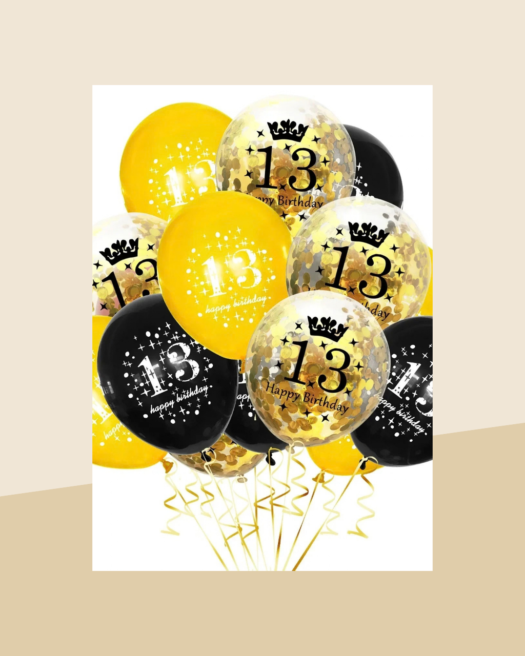 Ballons latex or et argent confettis 13 ans - photo premium Panoplia
