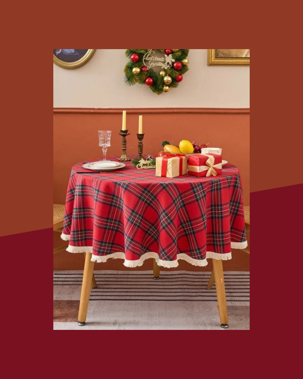 Nappe Ronde de Noël Vintage à Carreaux - visuel premium