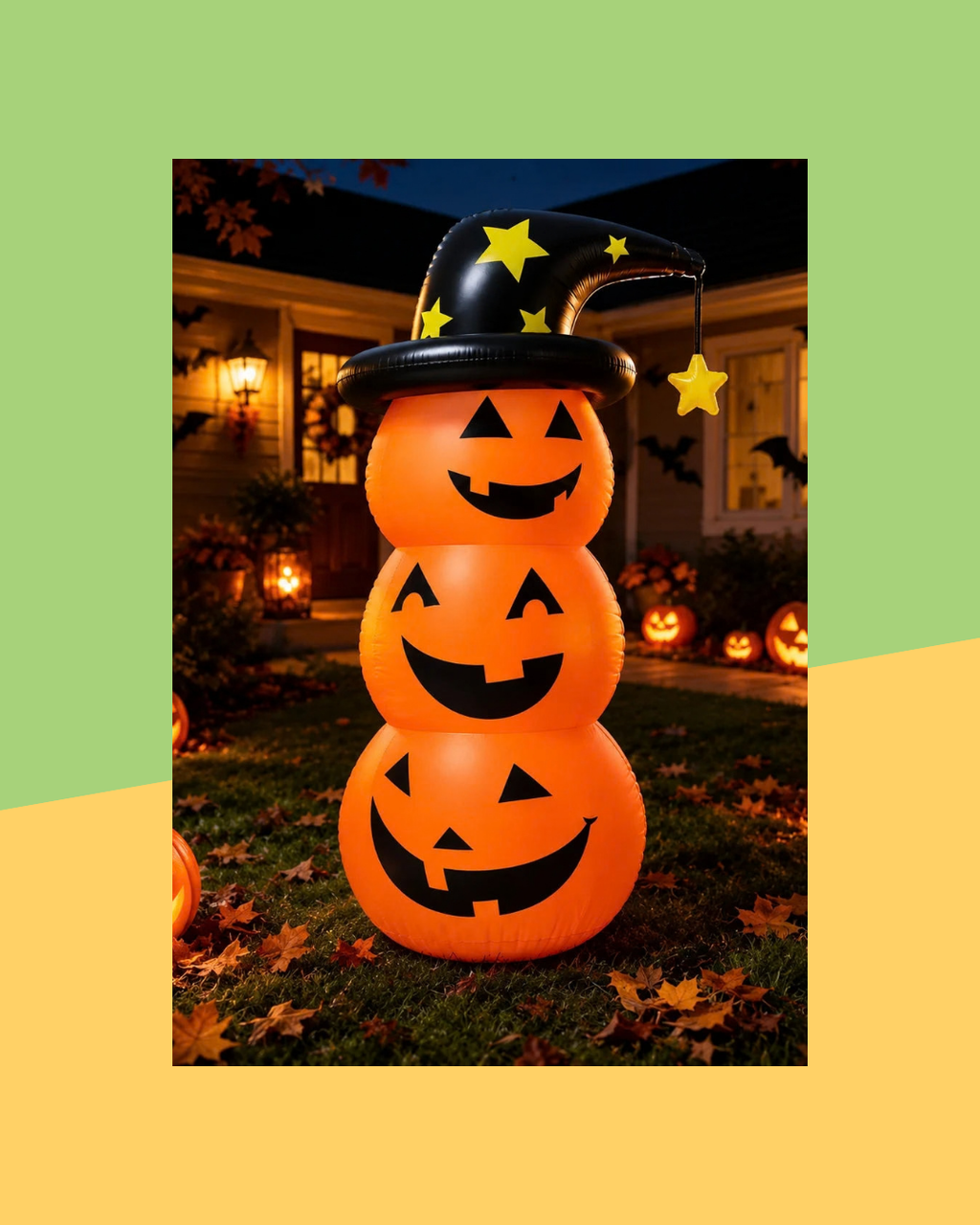Décoration Citrouilles Empilées avec Chapeau de Sorcière - Panoplia