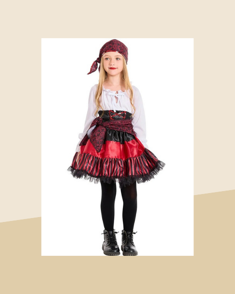 Déguisement Reine Pirate Femme – Rayures Rouges et Dentelle - photo premium Panoplia