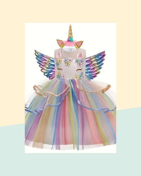 Robe Licorne Arc-en-Ciel Fille - photo premium Panoplia