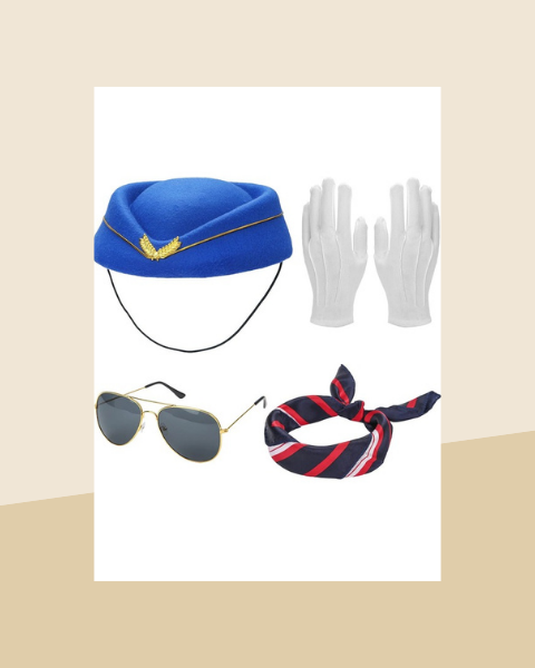 Kit Hôtesse de l'Air – Chapeau, Foulard, Gants et Lunettes - photo premium Panoplia