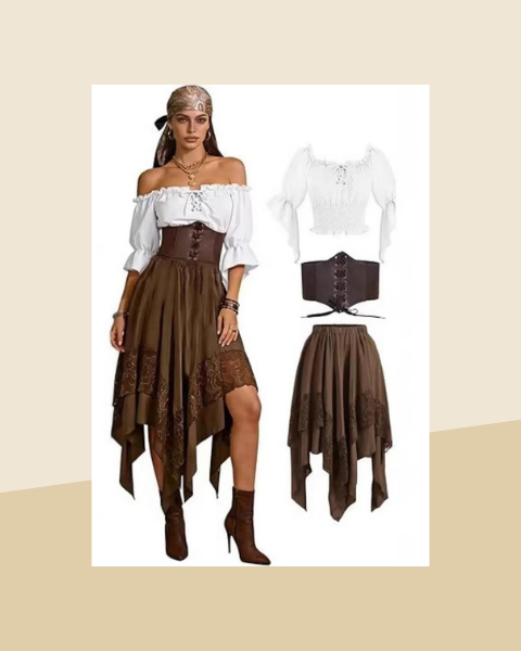 Déguisement Pirate Gothique Femme – Chemise et Jupe Asymétrique - photo premium Panoplia