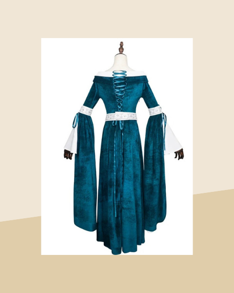 Robe d'Elfe Médiévale en Velours Bleu Canard - photo premium Panoplia