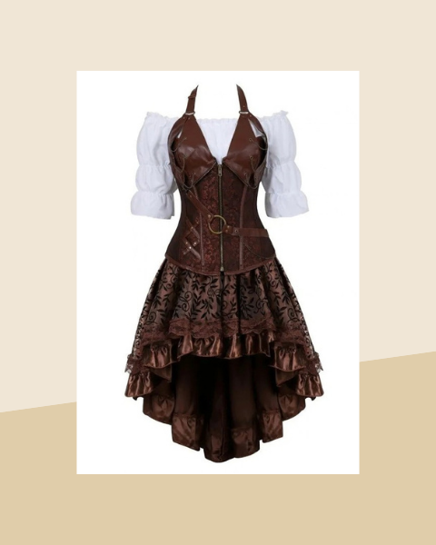 Déguisement Pirate Steampunk Femme 3 Pièces - photo premium Panoplia