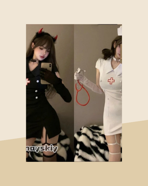 Déguisement Infirmière Diablesse Sexy Noir et Blanc - photo premium Panoplia