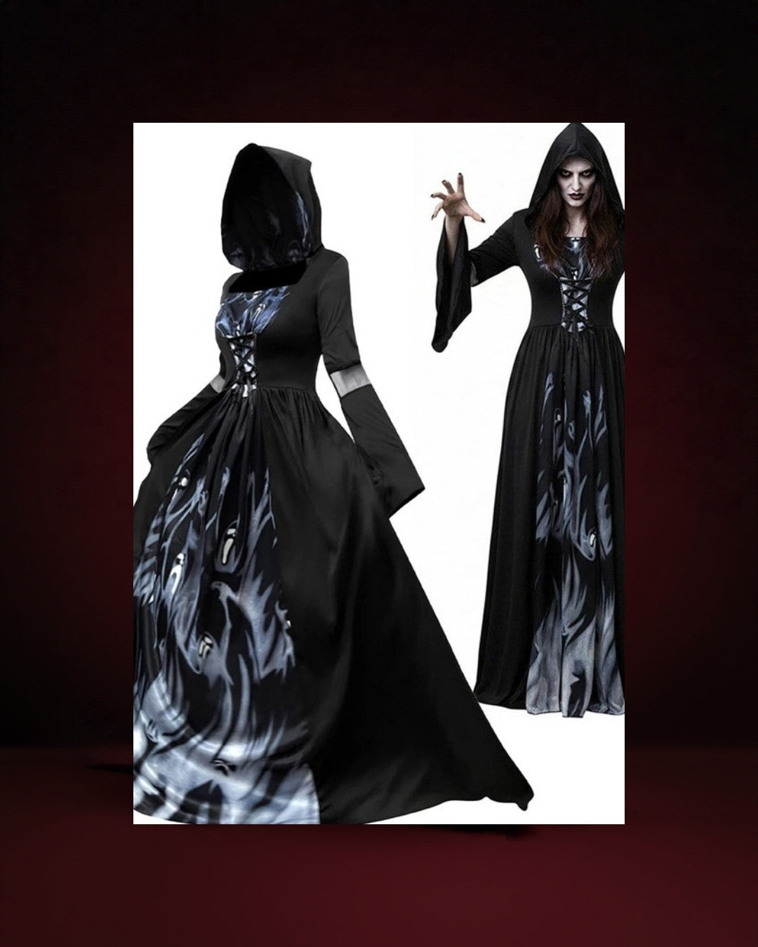 Robe Longue Sorcière Vampire à Capuche – photo premium Panoplia