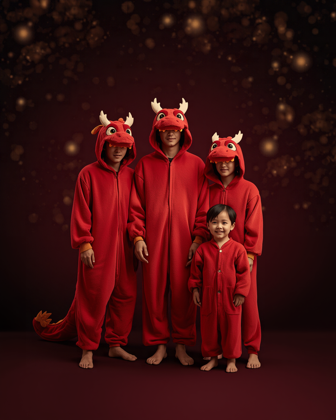 Costume kigurumi dragon rouge famille - visuel premium Panoplia