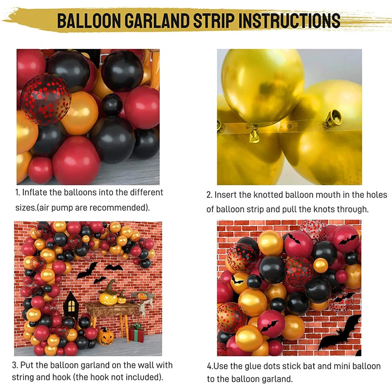 Kit Arche de Ballons Halloween Thème Sorcier - Bordeaux, Noir et Doré – vue 6