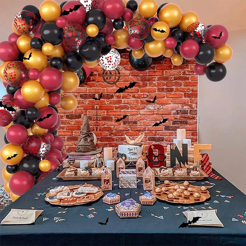 Kit Arche de Ballons Halloween Thème Sorcier - Bordeaux, Noir et Doré – vue 4