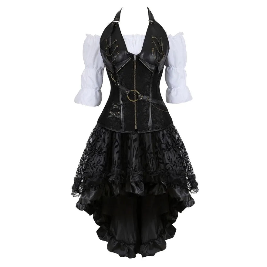 Déguisement Pirate Steampunk Femme 3 Pièces – Corset, Blouse et Jupe – vue 6