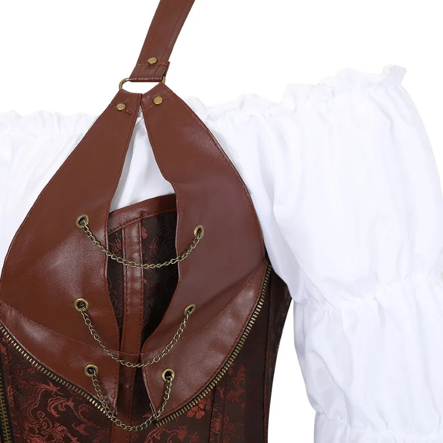 Déguisement Pirate Steampunk Femme 3 Pièces – Corset, Blouse et Jupe – vue 4