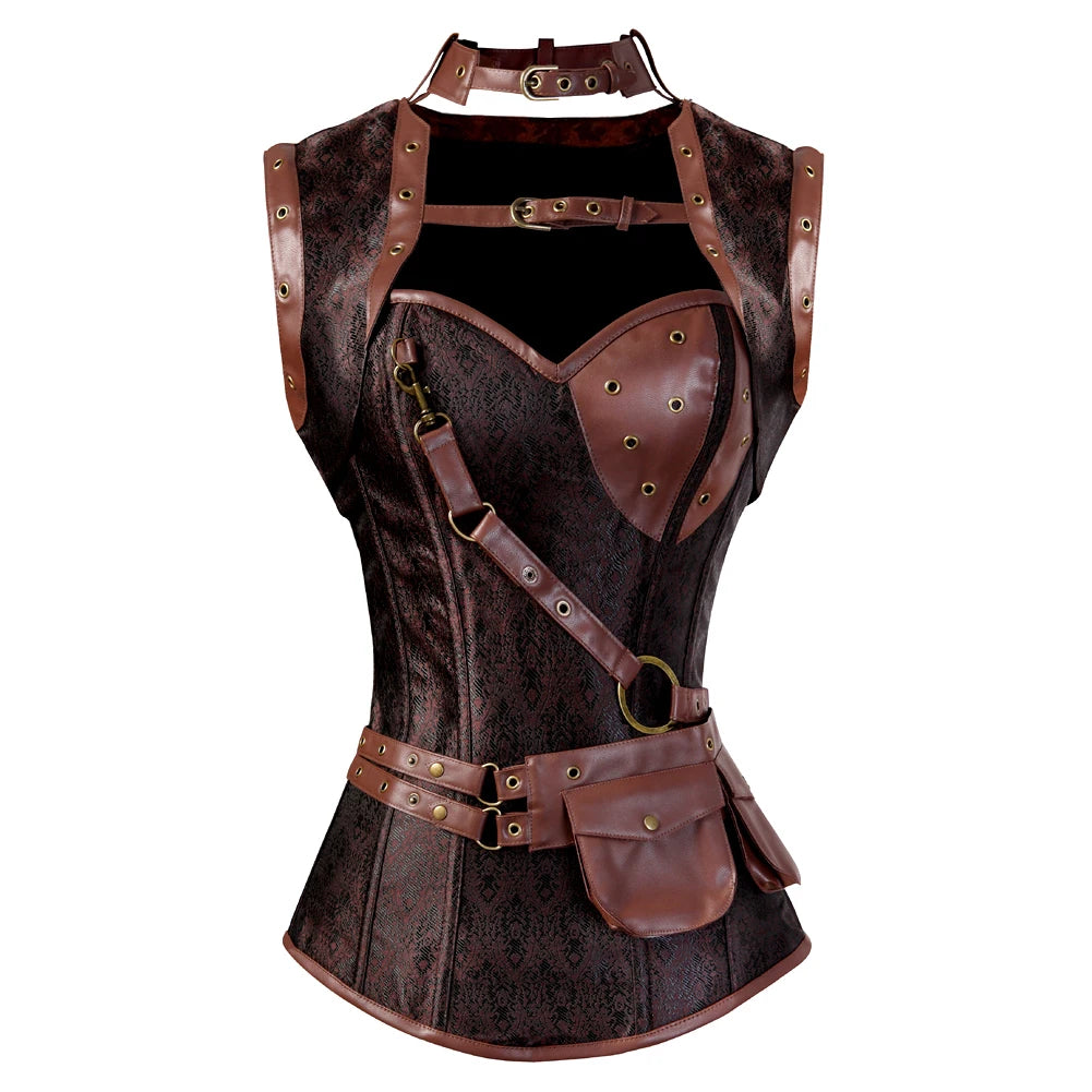 Robe Corset Pirate Steampunk Marron – Grandes Tailles – vue 4