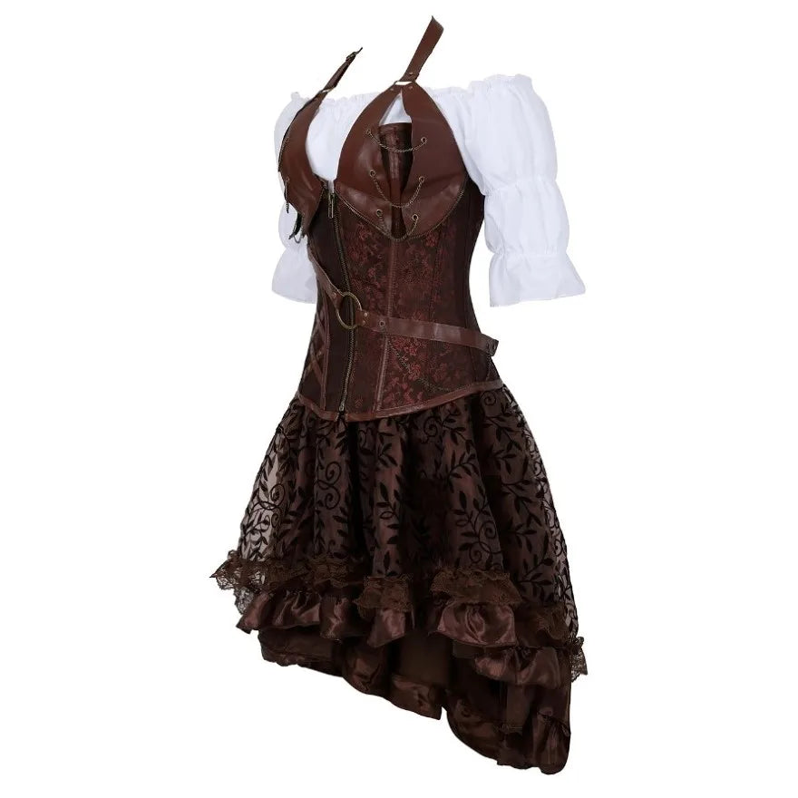 Déguisement Pirate Steampunk Femme 3 Pièces – Corset, Blouse et Jupe – vue 3