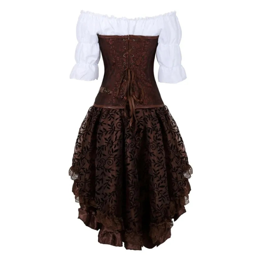 Déguisement Pirate Steampunk Femme 3 Pièces – Corset, Blouse et Jupe – vue 2
