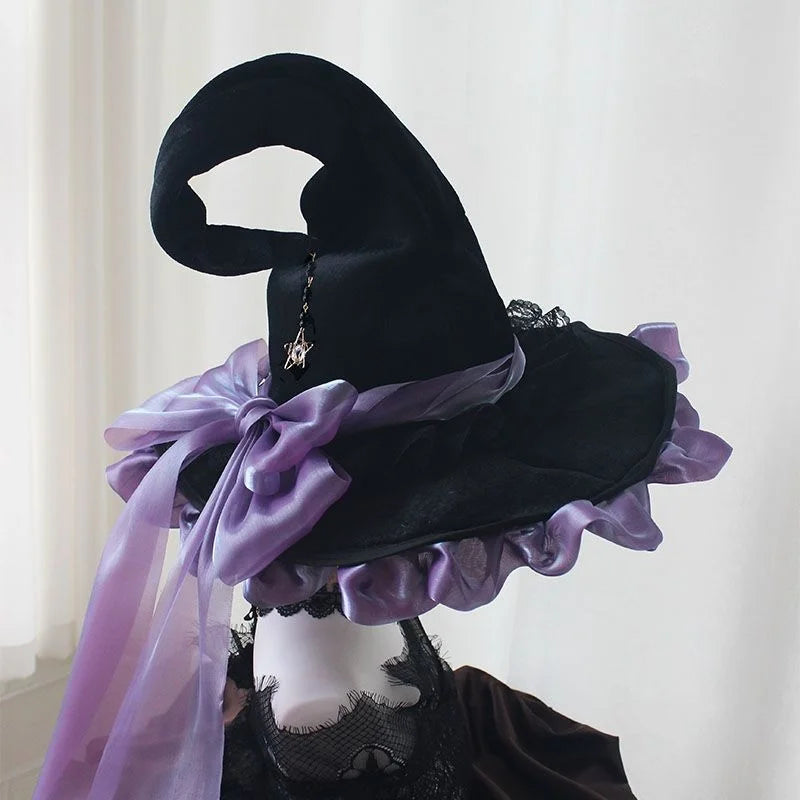 Chapeau de Sorcière Gothique avec Nœud Violet