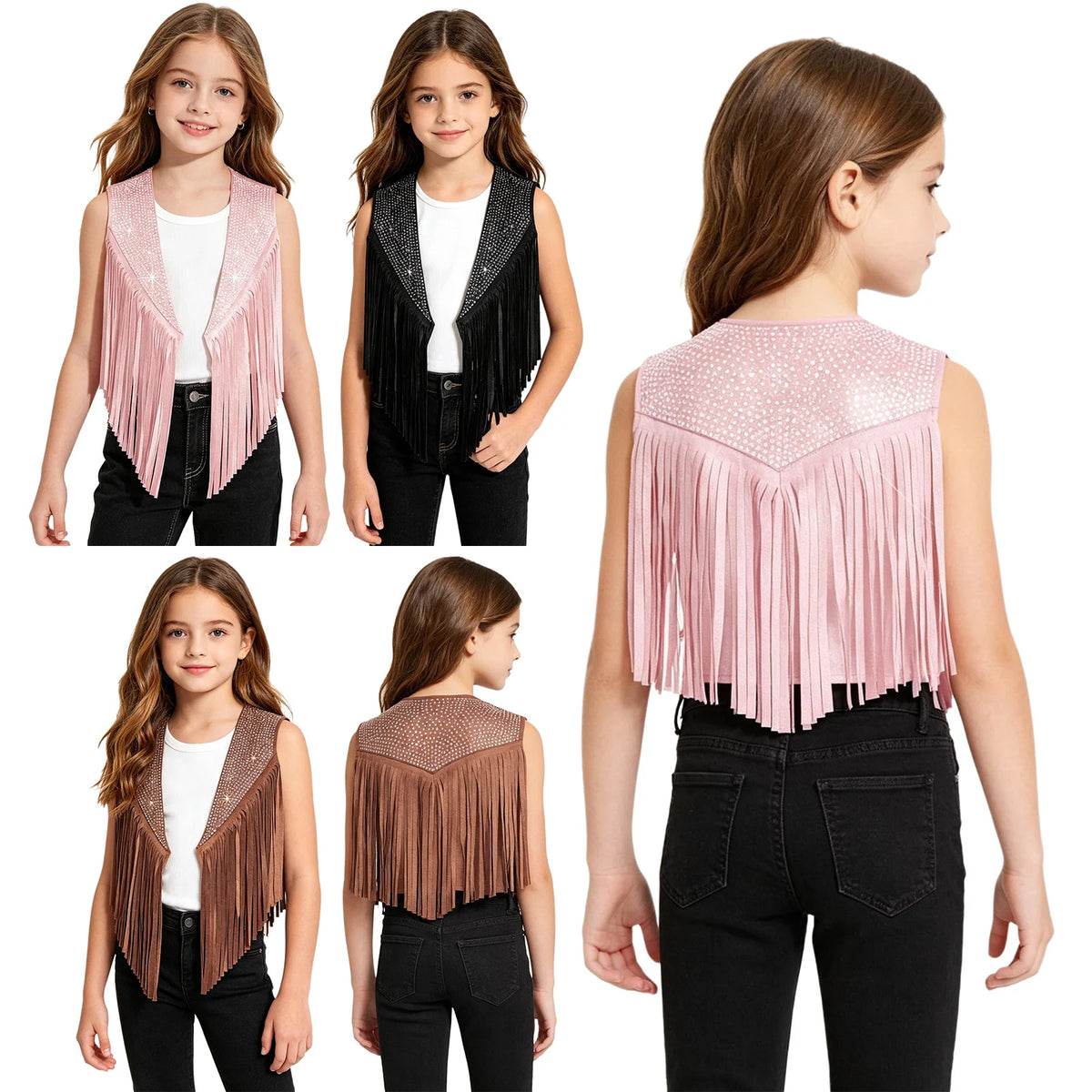 Gilet Cowgirl Fille à Franges et Strass – vue 6