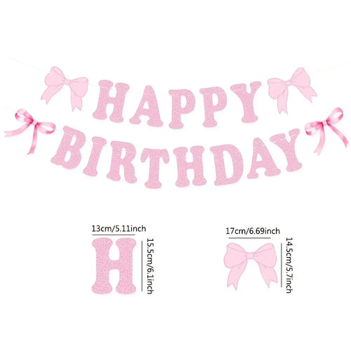 Bannière Happy Birthday Rose Pailletée avec Nœuds – vue 2