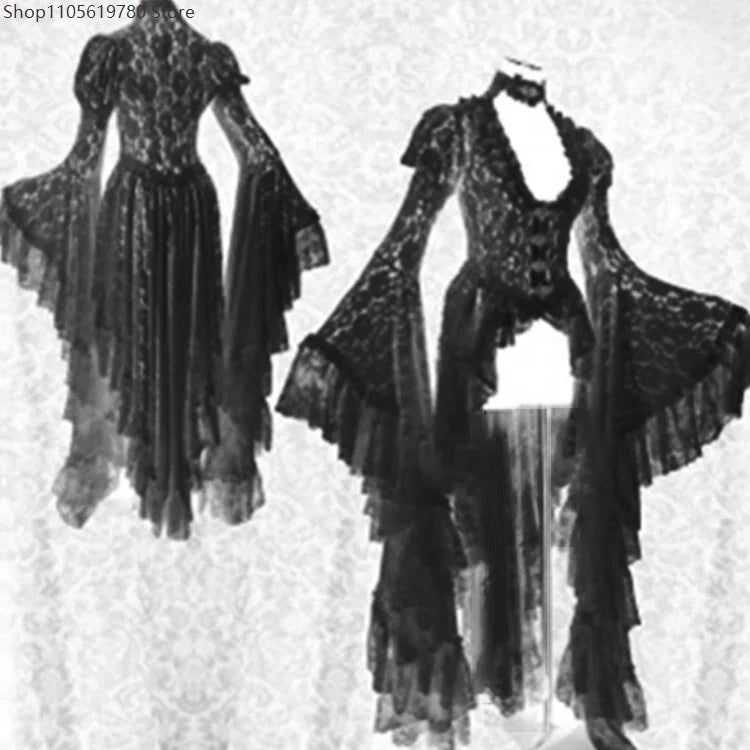Robe Longue Gothique Médiévale en Dentelle Fleurie – vue 6