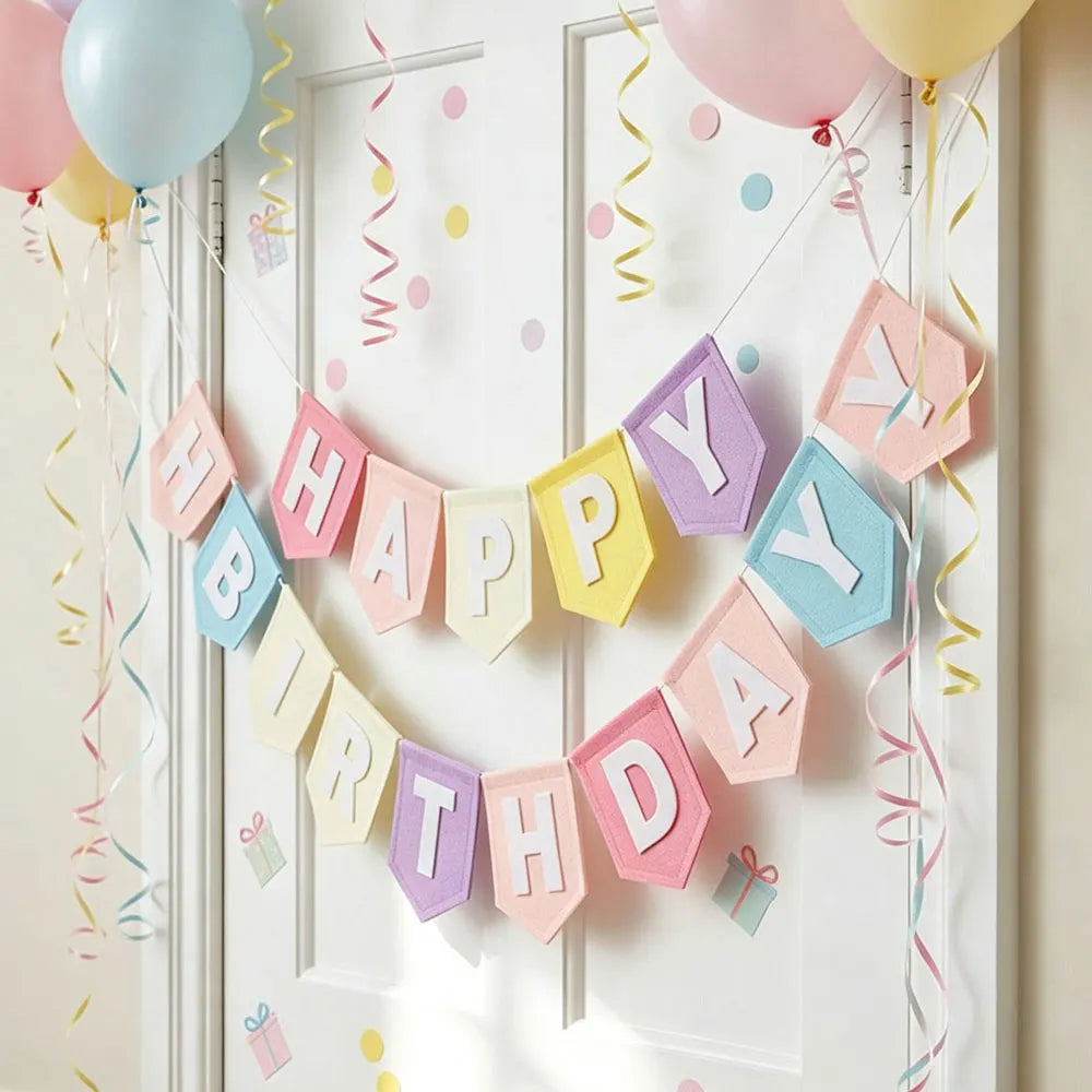Guirlande Happy Birthday Feutrine Macaron Pastel – vue 5