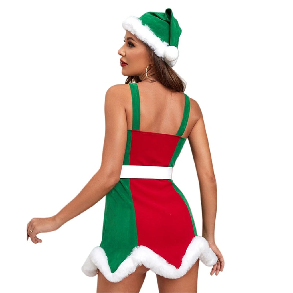 Robe Mère Noël Sexy à Bretelles avec Bonnet et Ceinture – vue 5