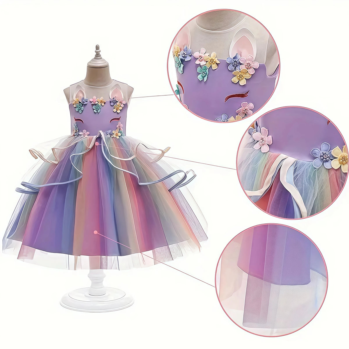 Robe Licorne Arc-en-Ciel Fille en Tulle – vue 3