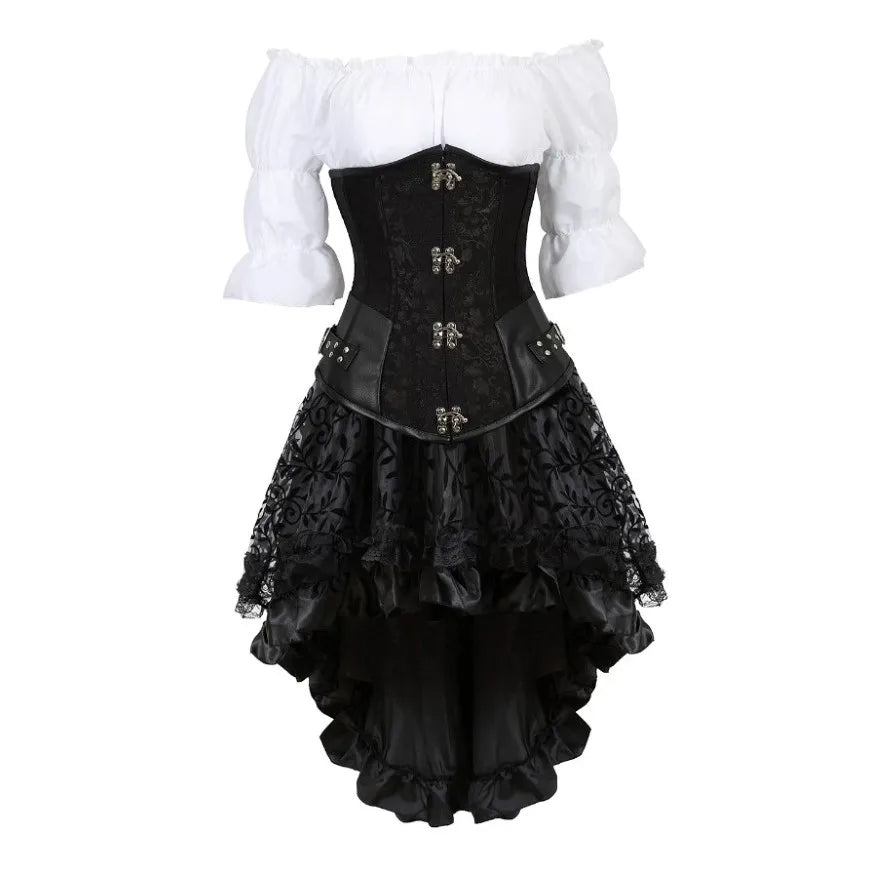 Déguisement Pirate Steampunk Femme 3 Pièces – Corset, Blouse et Jupe – vue 23