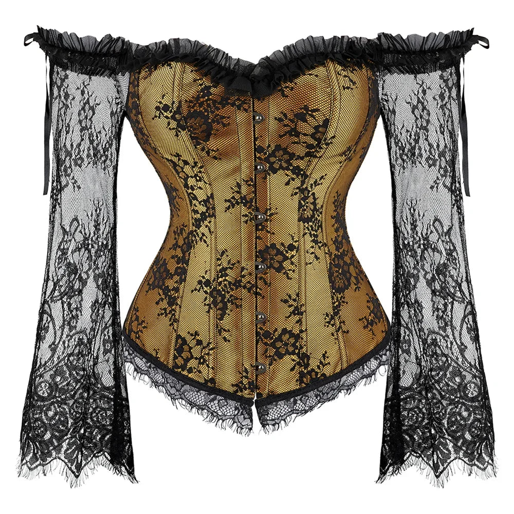 Corset Gothique à Manches en Dentelle – Bustier Jacquard Fleuri – vue 5