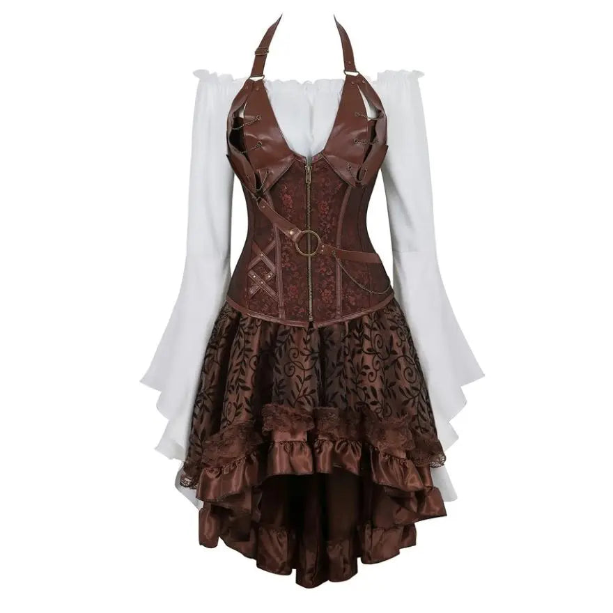 Déguisement Pirate Steampunk Femme 3 Pièces – Corset, Blouse et Jupe – vue 21