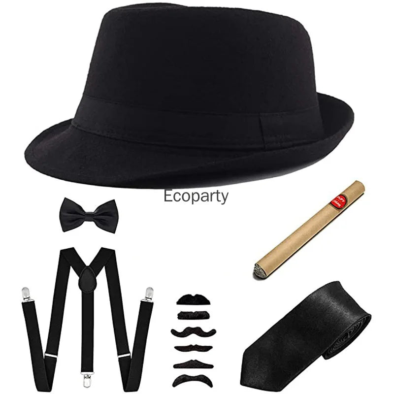 Kit Gangster Années 20 Homme – Chapeau Panama, Cravate et Cigare – vue 2