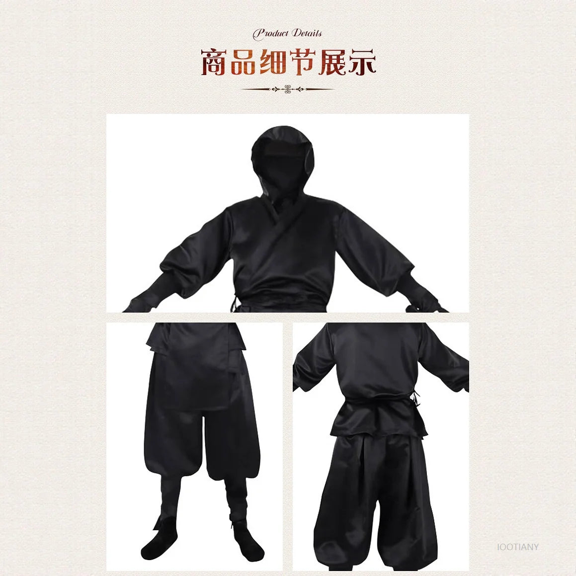 Déguisement Ninja Samouraï Adulte – Kimono à Capuche Noir – vue 2