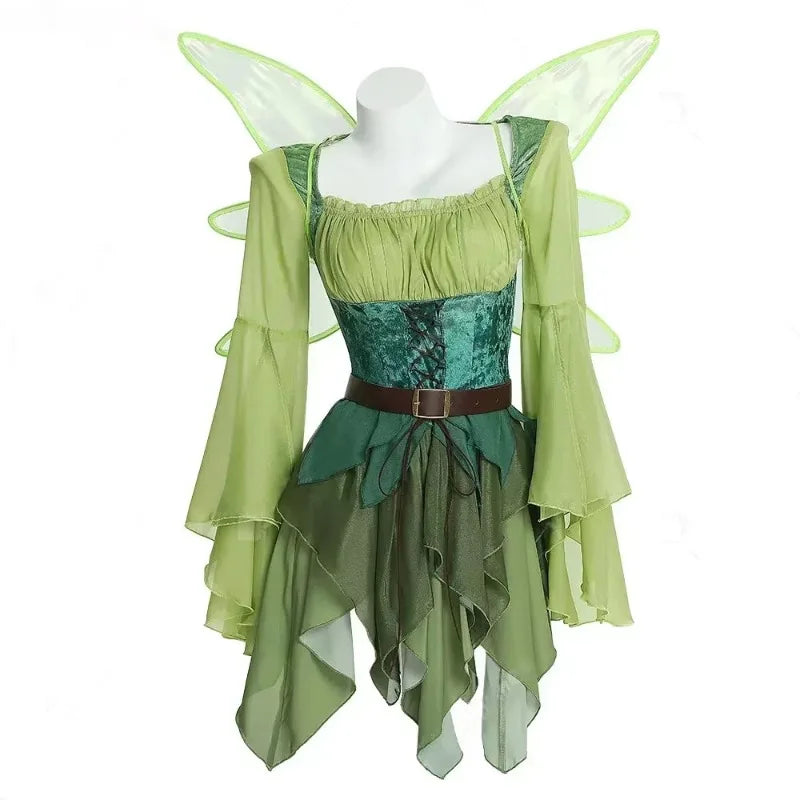 Robe de Fée Elfe Verte Médiévale avec Ailes et Ceinture