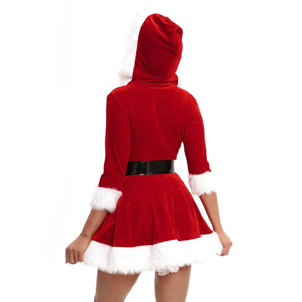 Mini-Robe Mère Noël en Velours à Capuche – vue 5
