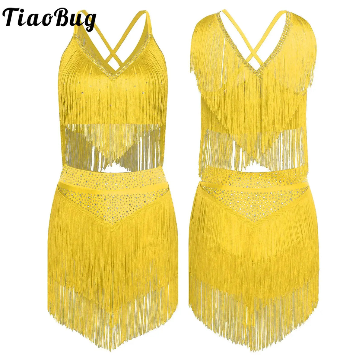 Costume de Danse Samba Latine Femme - Haut à Franges et Jupe