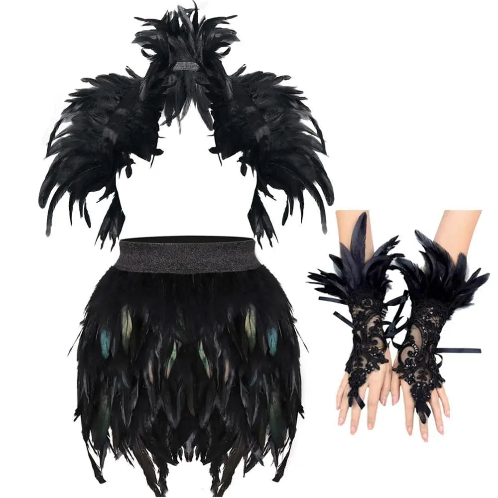 Ensemble Plumes 3 Pièces pour Femme — Châle, Robe et Gants – vue 3