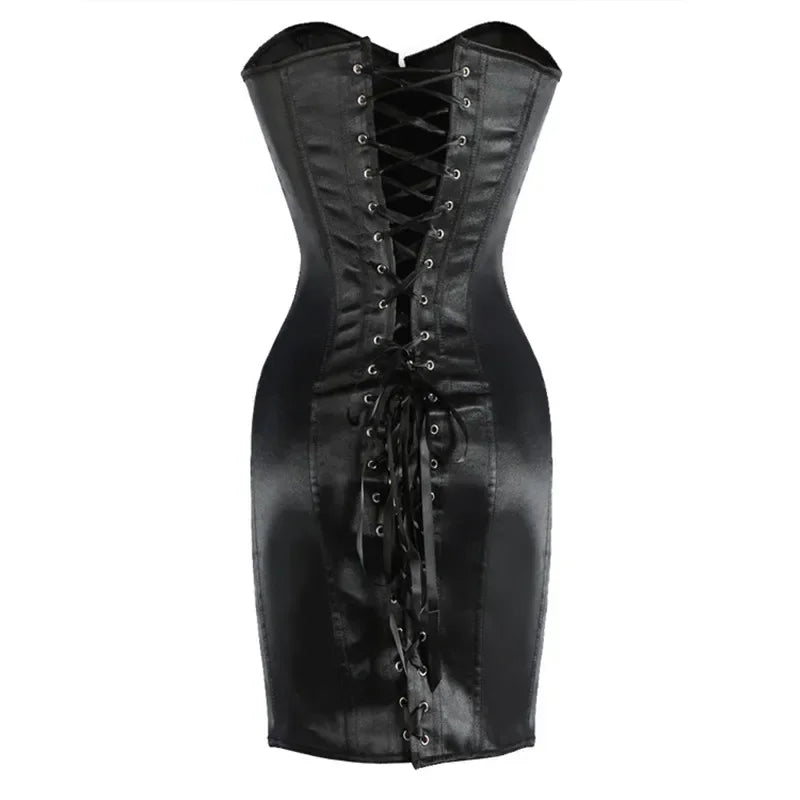 Corset Long Sexy en Satin Noir – Bustier à Lacets Grande Taille – vue 3