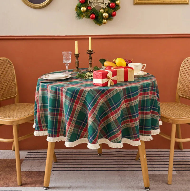 Nappe Ronde de Noël Vintage à Carreaux Rouge et Vert – vue 3