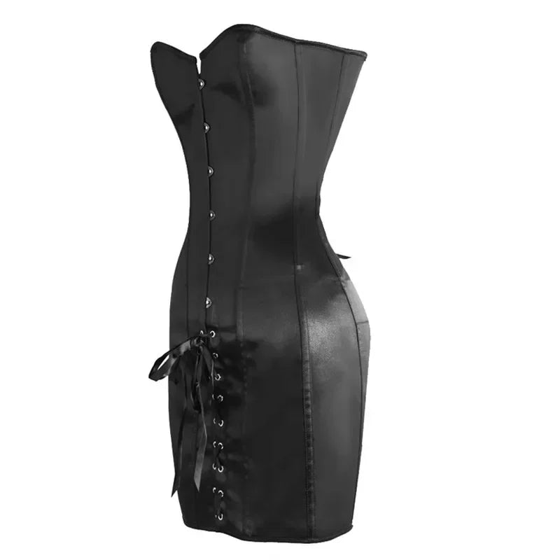 Corset Long Sexy en Satin Noir – Bustier à Lacets Grande Taille – vue 2
