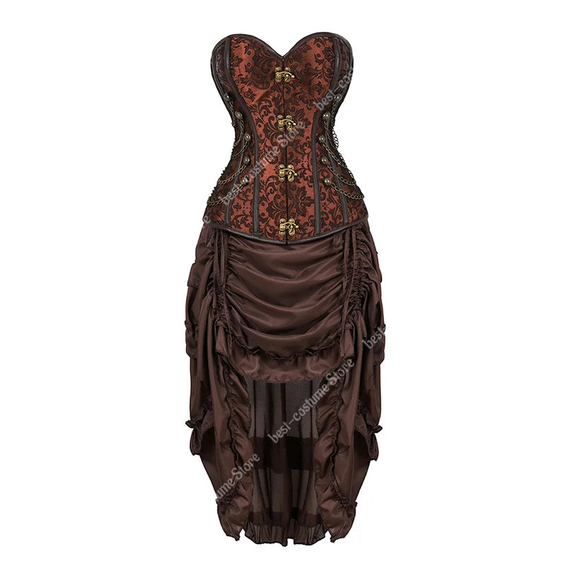 Robe Corset Pirate Steampunk Marron – Grandes Tailles – vue 19