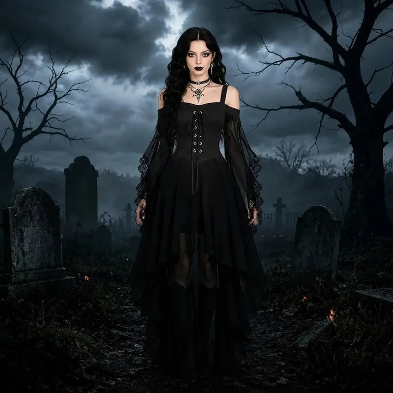 Robe Vampire à Manches Papillon en Résille – vue 2
