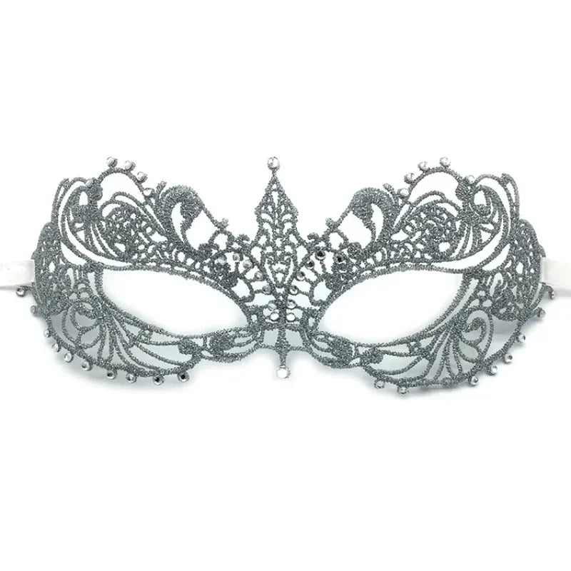Masque Vénitien Doré et Argenté en Dentelle avec Strass – vue 2
