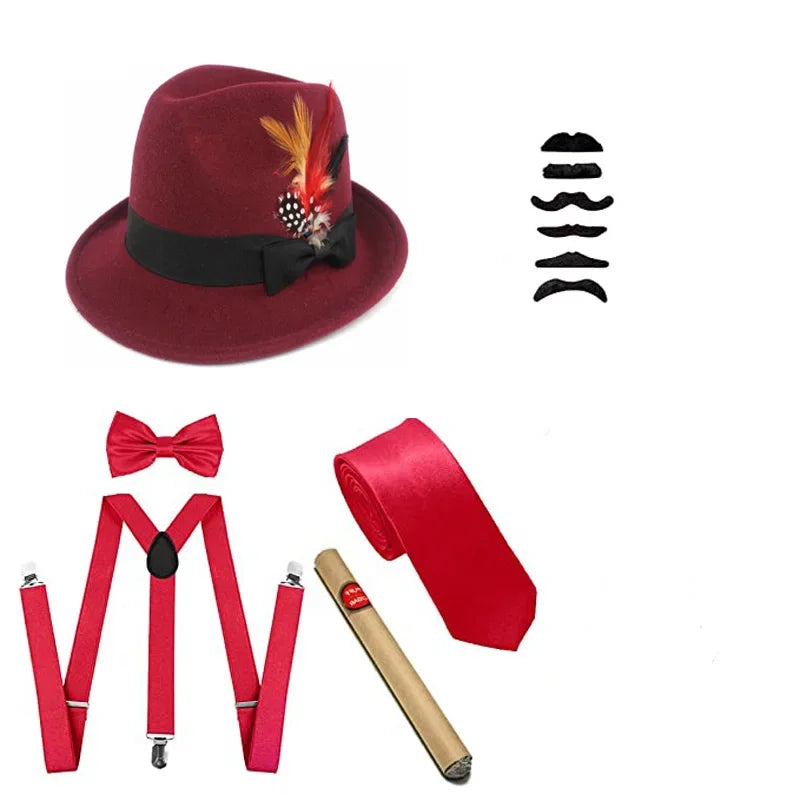 Kit Gangster Années 20 Homme – Chapeau Panama, Cravate et Cigare – vue 6