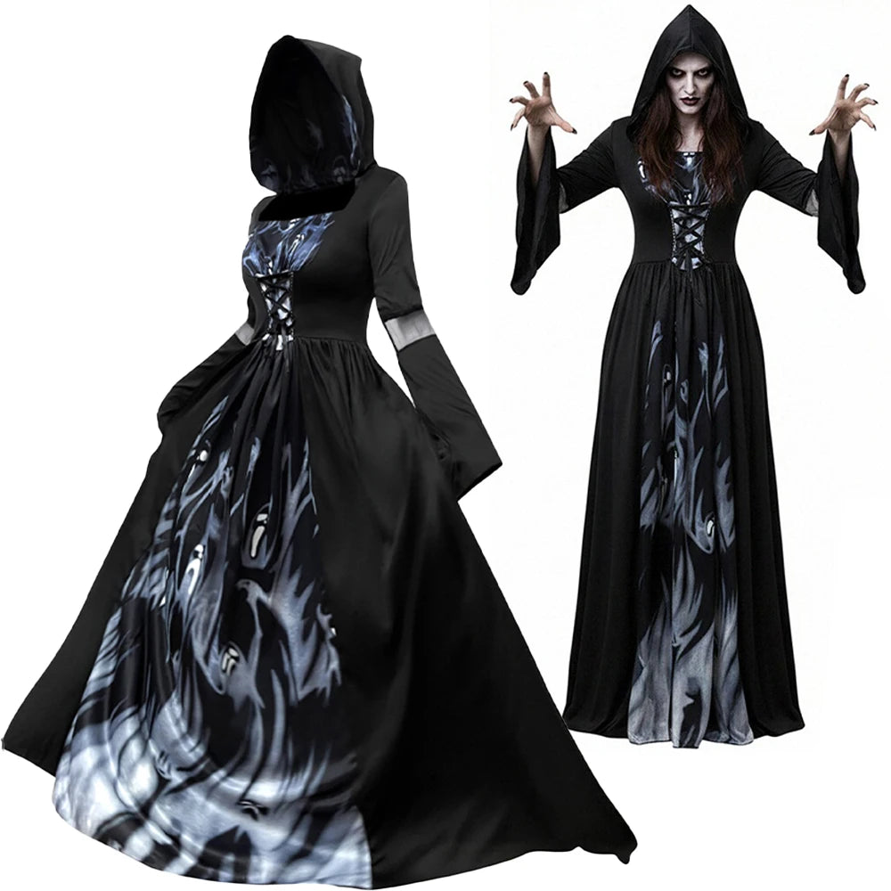 Robe Longue Sorcière Vampire à Capuche