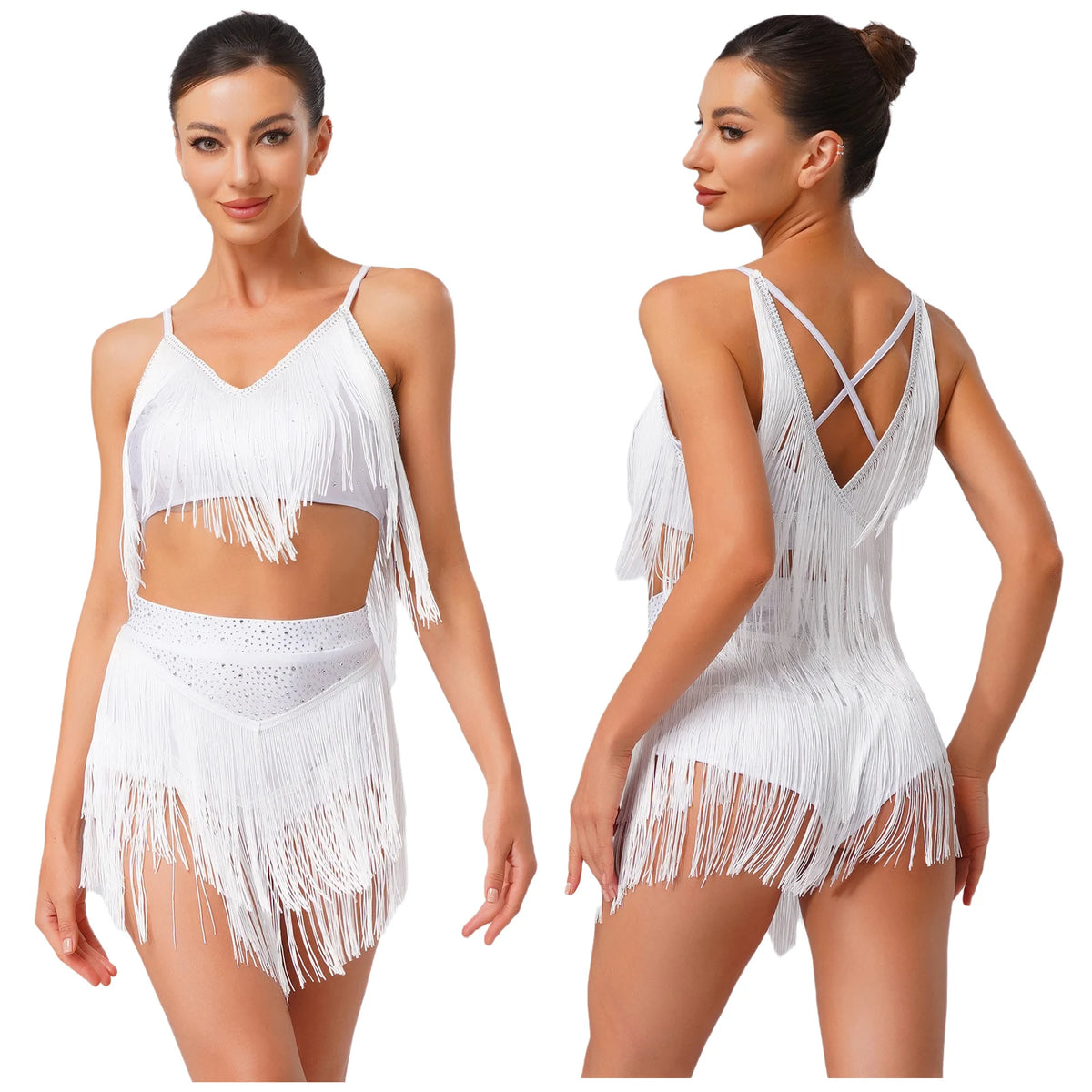 Costume de Danse Latine Femme - Haut à Franges et Jupe à Volants – vue 12