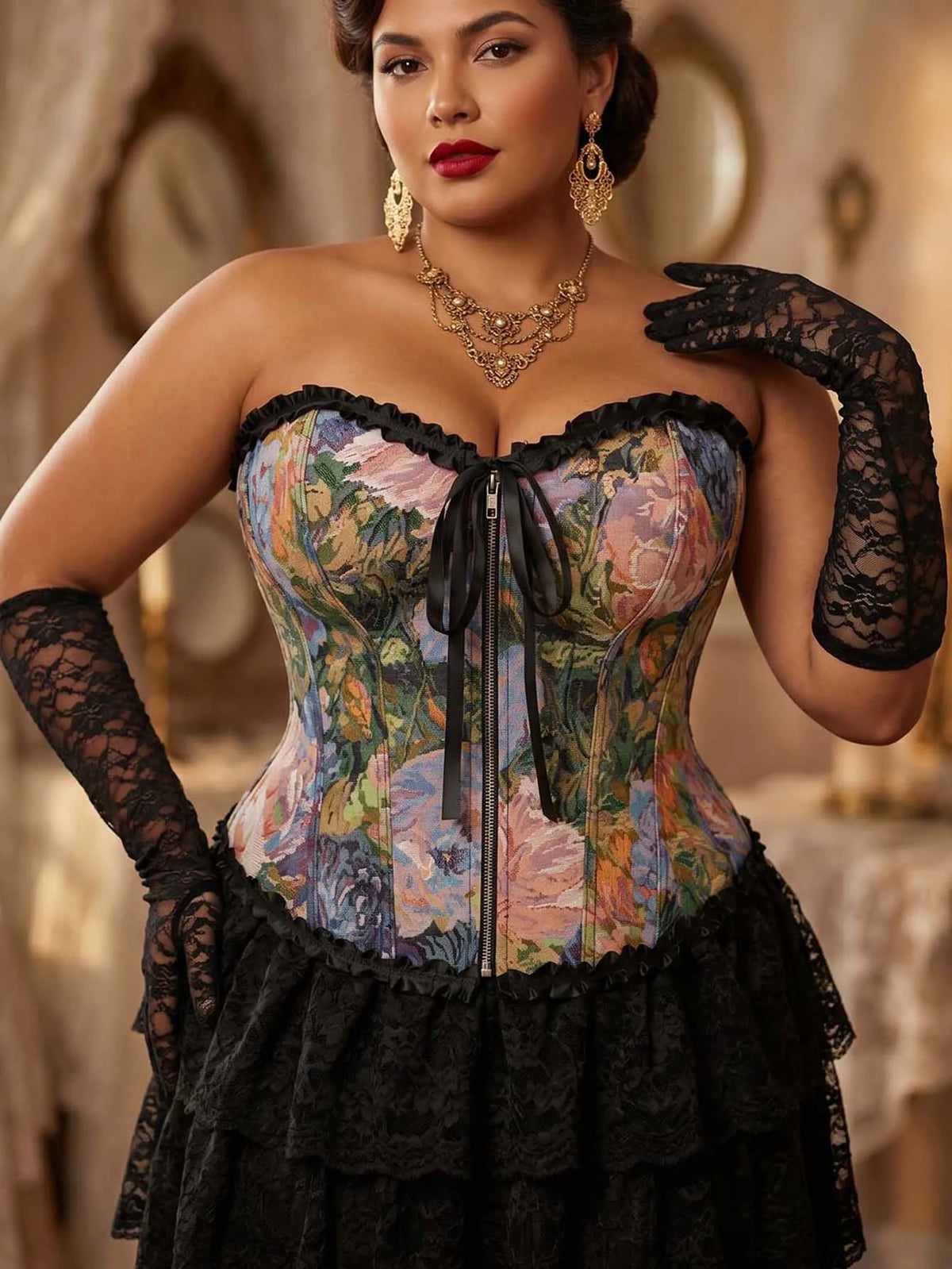 Bustier Corset Brodé Fleuri Femme – Style Vintage