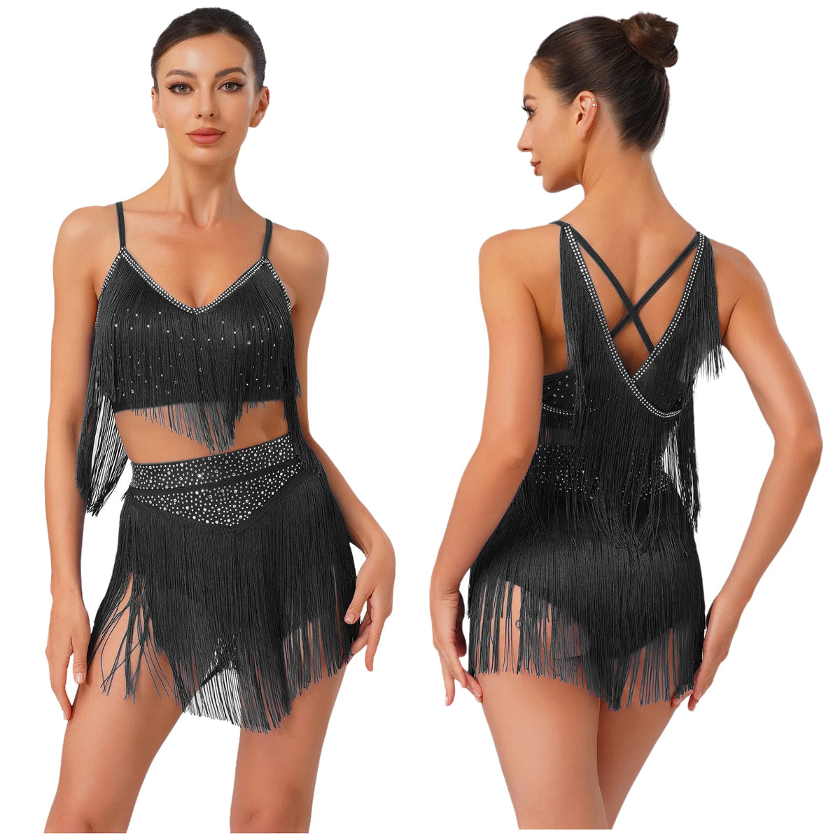 Costume de Danse Latine Femme - Haut à Franges et Jupe à Volants – vue 10